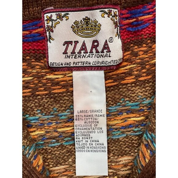 Vintage TIARA INTERNATIONAL Women's Zip Sweater Large Nordic Tribal Red Multi - Picture 5 of 14